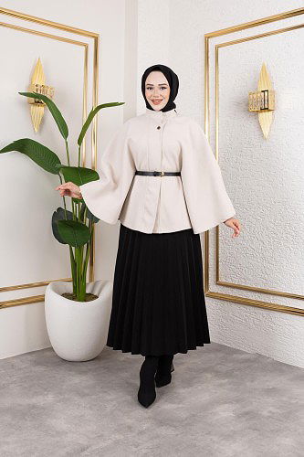 İthal Kaşe Panço-6061 Krem - Thumbnail