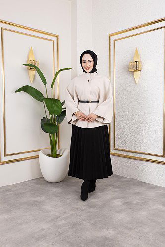 İthal Kaşe Panço-6061 Krem - Thumbnail