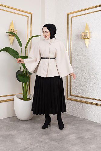 İthal Kaşe Panço-6061 Krem - Thumbnail