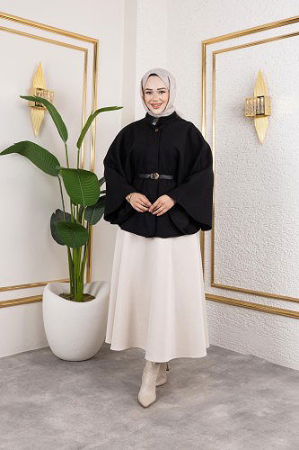 İthal Kaşe Panço-6061 Siyah - Thumbnail