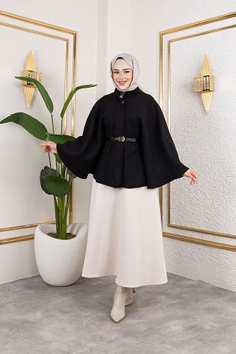 İthal Kaşe Panço-6061 Siyah - Thumbnail