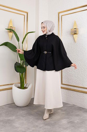 İthal Kaşe Panço-6061 Siyah - Thumbnail