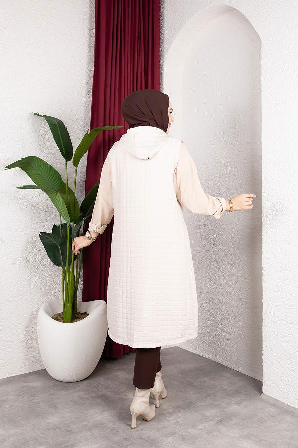 Kapşonlu Kapitone Yelek-5080 Bej