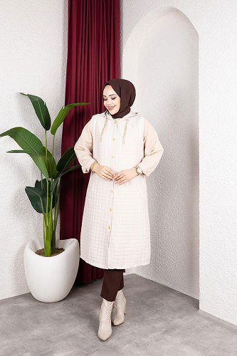 Modaebva - Kapşonlu Kapitone Yelek-5080 Bej