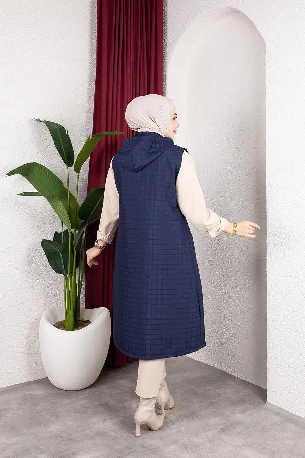 Kapşonlu Kapitone Yelek-5080 Lacivert