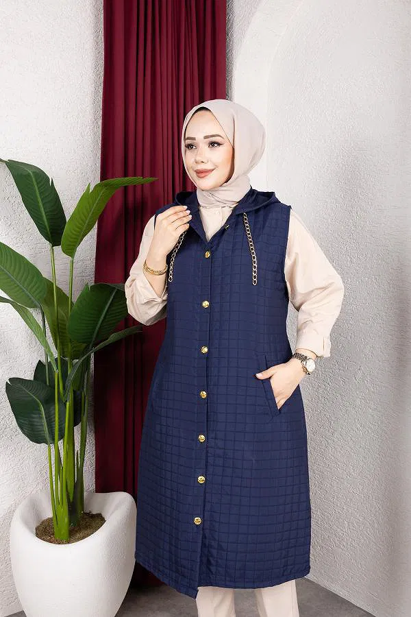 Kapşonlu Kapitone Yelek-5080 Lacivert