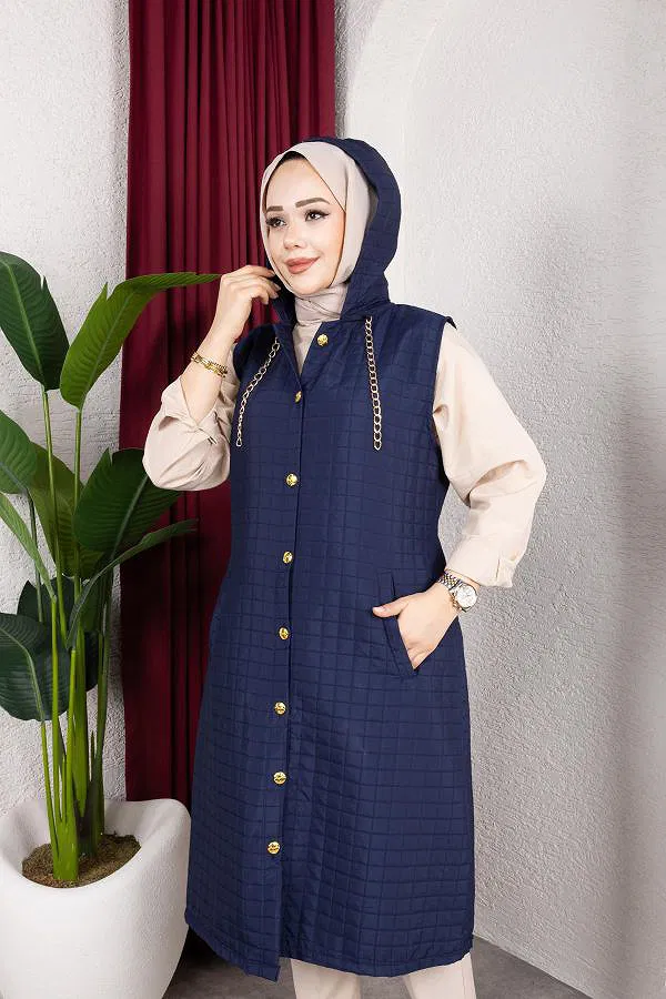Kapşonlu Kapitone Yelek-5080 Lacivert