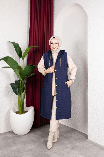 Modaebva - Kapşonlu Kapitone Yelek-5080 Lacivert (1)