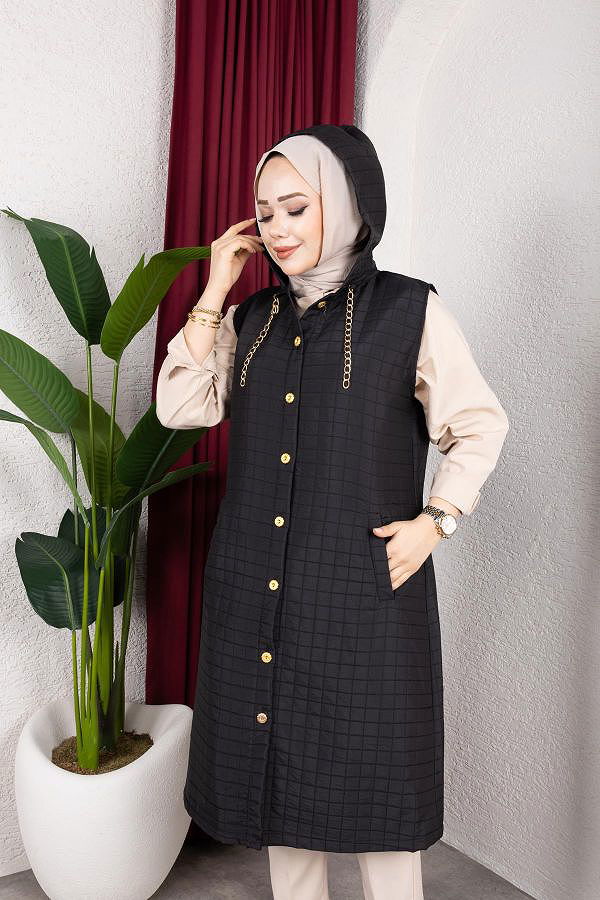 Kapşonlu Kapitone Yelek-5080 Siyah