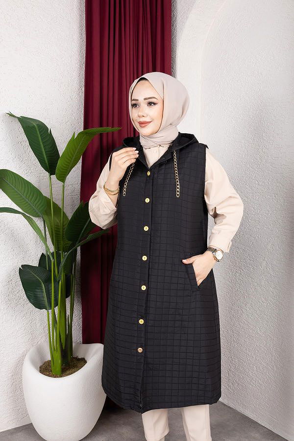 Kapşonlu Kapitone Yelek-5080 Siyah