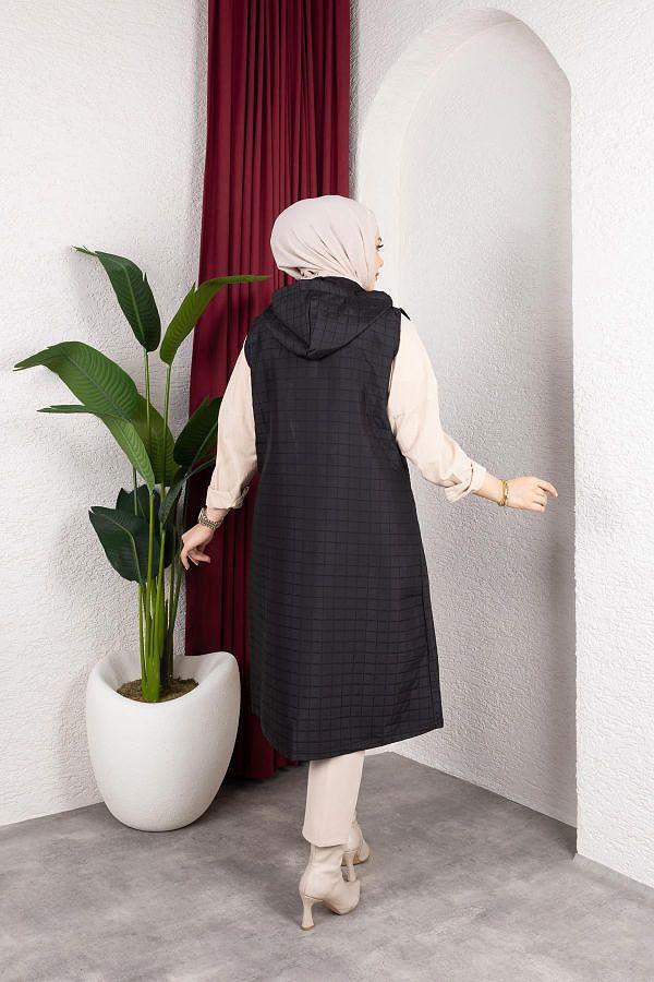 Kapşonlu Kapitone Yelek-5080 Siyah