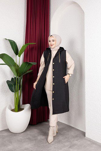 Modaebva - Kapşonlu Kapitone Yelek-5080 Siyah (1)