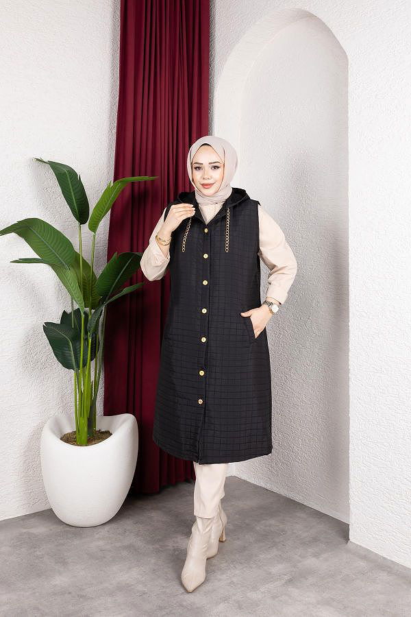 Kapşonlu Kapitone Yelek-5080 Siyah