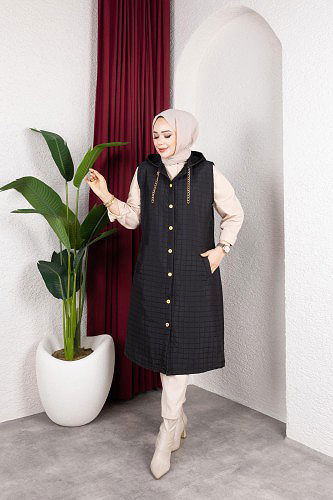 Modaebva - Kapşonlu Kapitone Yelek-5080 Siyah