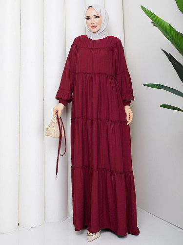 Modaebva - Kat Kat Çilek Kloş Elbise-5160 Bordo (1)