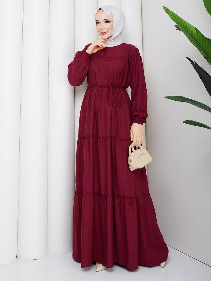 Kat Kat Çilek Kloş Elbise-5160 Bordo