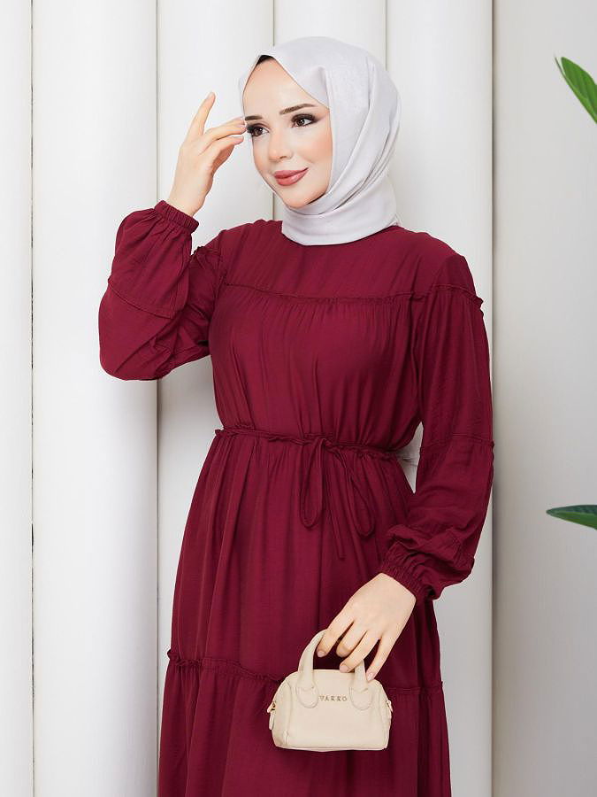 Kat Kat Çilek Kloş Elbise-5160 Bordo