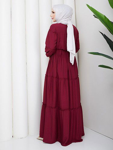 Kat Kat Çilek Kloş Elbise-5160 Bordo - Thumbnail