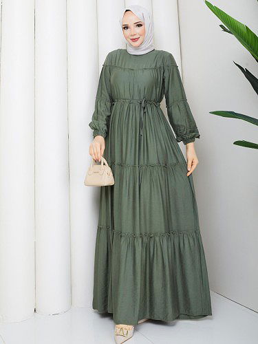 Kat Kat Çilek Kloş Elbise-5160 Haki yeşili - Thumbnail
