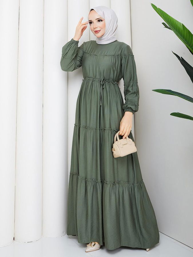 Kat Kat Çilek Kloş Elbise-5160 Haki yeşili