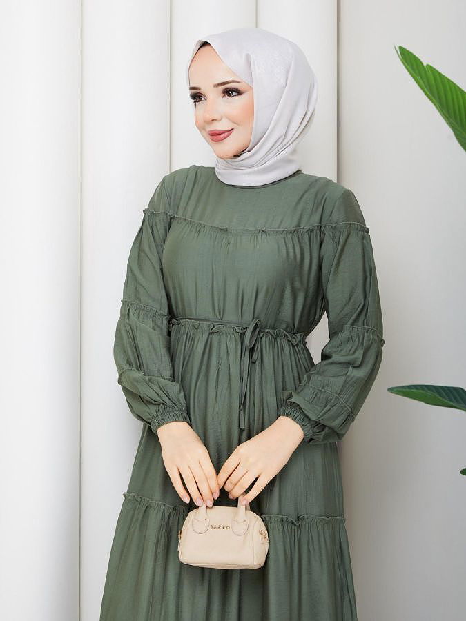 Kat Kat Çilek Kloş Elbise-5160 Haki yeşili