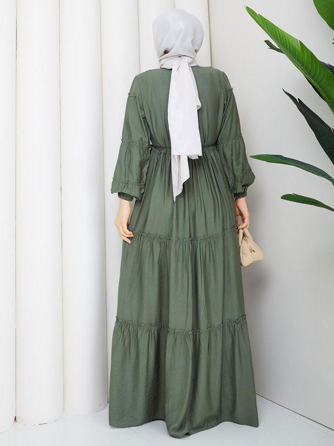 Kat Kat Çilek Kloş Elbise-5160 Haki yeşili