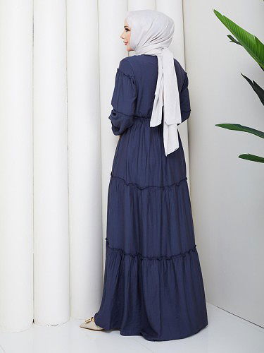 Kat Kat Çilek Kloş Elbise-5160 İndigo - Thumbnail