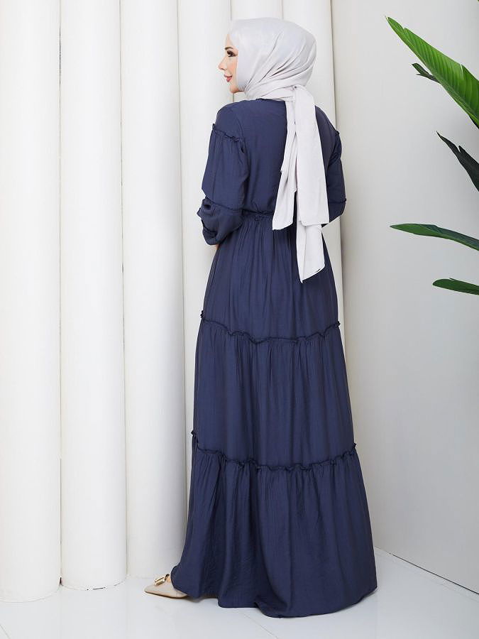 Kat Kat Çilek Kloş Elbise-5160 İndigo