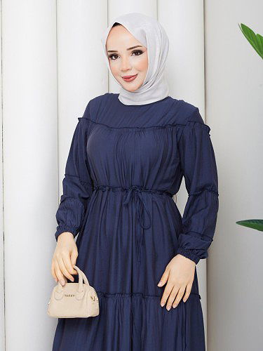 Kat Kat Çilek Kloş Elbise-5160 İndigo - Thumbnail