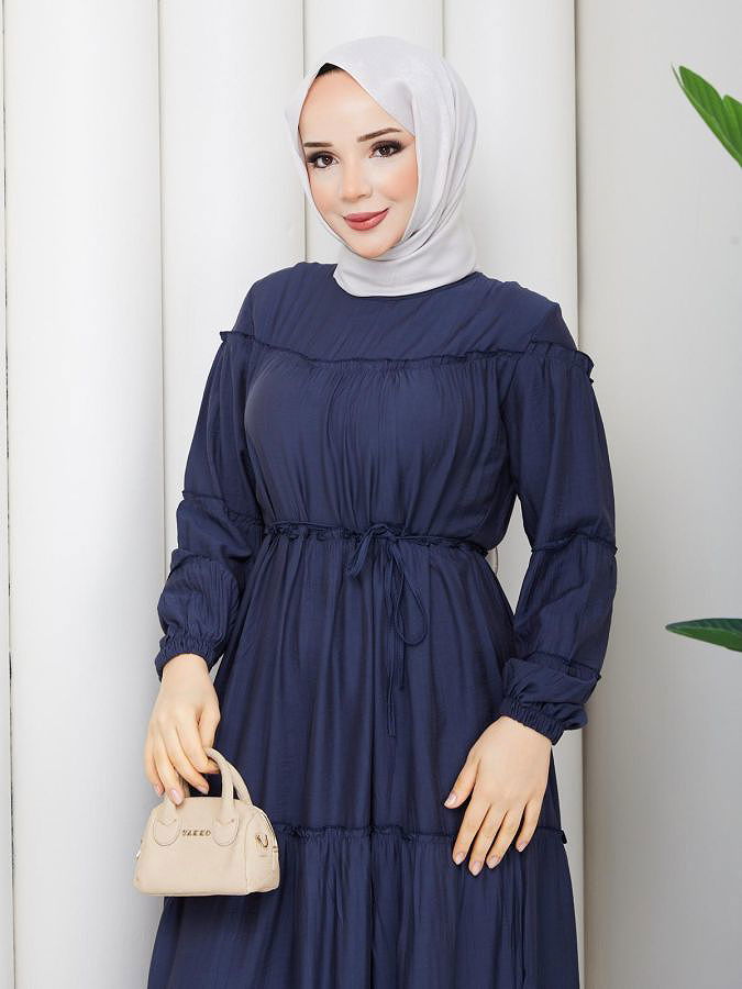 Kat Kat Çilek Kloş Elbise-5160 İndigo