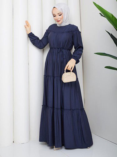 Kat Kat Çilek Kloş Elbise-5160 İndigo - Thumbnail