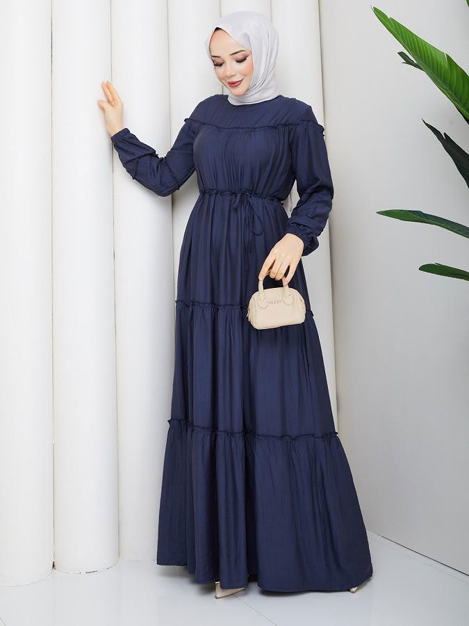 Kat Kat Çilek Kloş Elbise-5160 İndigo