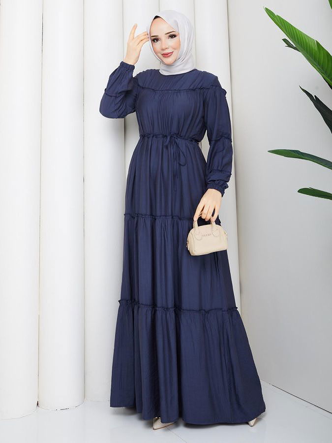 Kat Kat Çilek Kloş Elbise-5160 İndigo