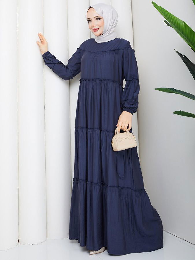 Kat Kat Çilek Kloş Elbise-5160 İndigo