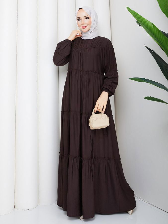 Kat Kat Çilek Kloş Elbise-5160 Kahve rengi