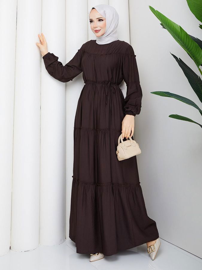 Kat Kat Çilek Kloş Elbise-5160 Kahve rengi