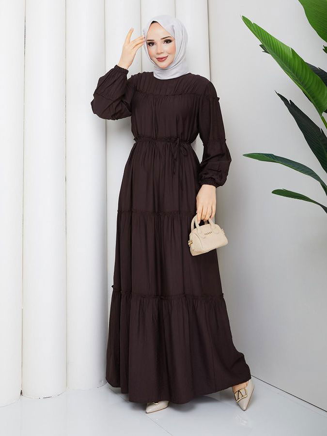 Kat Kat Çilek Kloş Elbise-5160 Kahve rengi