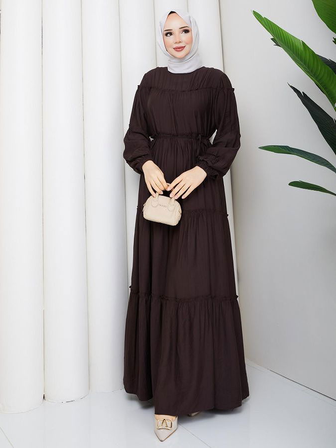 Kat Kat Çilek Kloş Elbise-5160 Kahve rengi