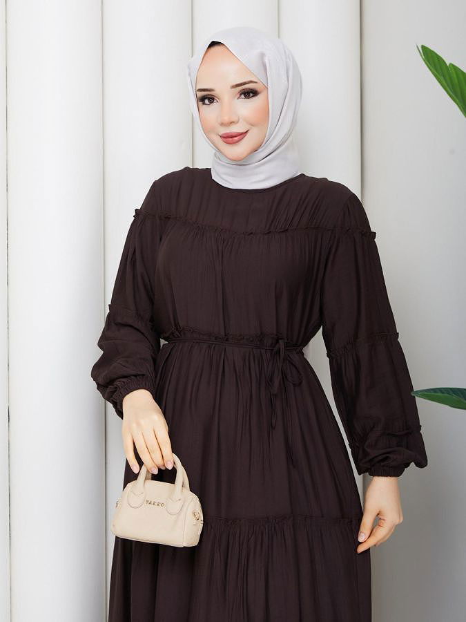 Kat Kat Çilek Kloş Elbise-5160 Kahve rengi