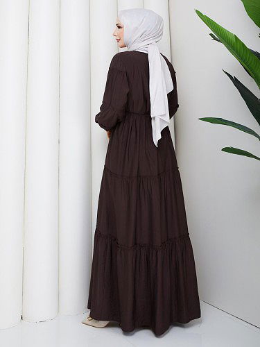 Kat Kat Çilek Kloş Elbise-5160 Kahve rengi - Thumbnail