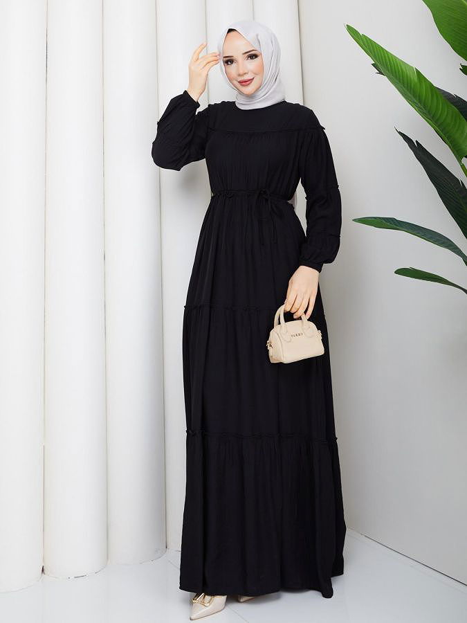 Kat Kat Çilek Kloş Elbise-5160 Siyah