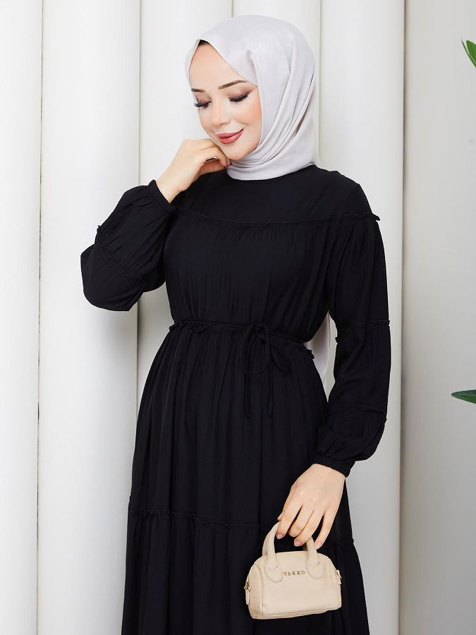 Kat Kat Çilek Kloş Elbise-5160 Siyah