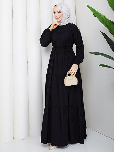 Kat Kat Çilek Kloş Elbise-5160 Siyah - Thumbnail