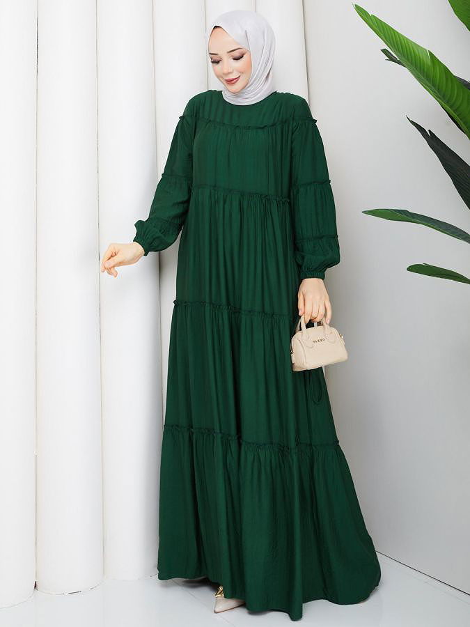 Kat Kat Çilek Kloş Elbise-5160 Zümrütyeşili