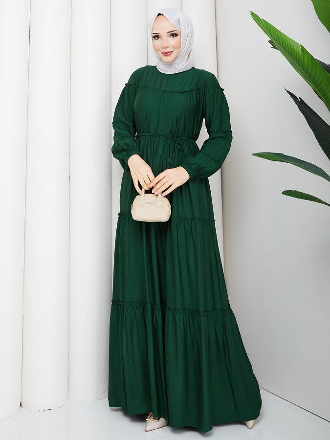 Kat Kat Çilek Kloş Elbise-5160 Zümrütyeşili