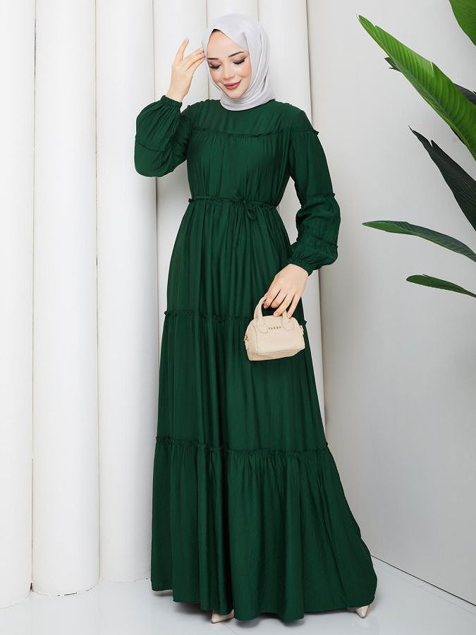 Kat Kat Çilek Kloş Elbise-5160 Zümrütyeşili