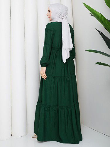 Kat Kat Çilek Kloş Elbise-5160 Zümrütyeşili - Thumbnail