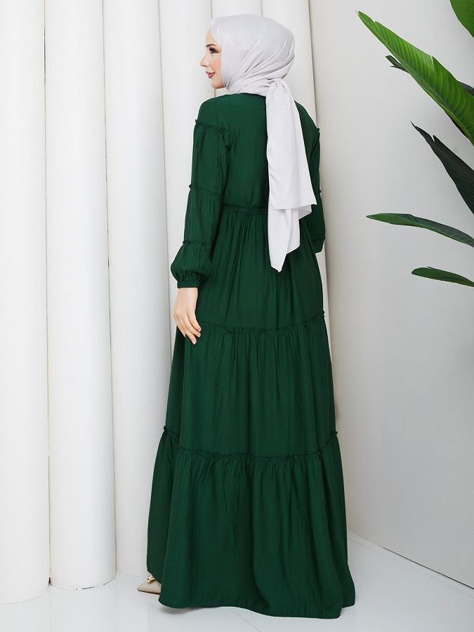 Kat Kat Çilek Kloş Elbise-5160 Zümrütyeşili