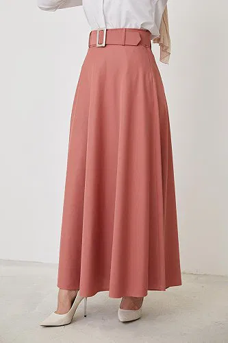 Kemerli Kloş Etek-3078 Gülkurusu - Thumbnail