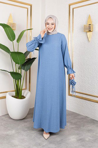 Modaebva - Kol Büzgülü Gül Detaylı Elbise-5030 Bebe mavisi (1)